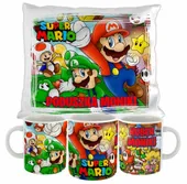 ZESTAW dla dziecka SUPER MARIO kubek+poduszka+IMIĘ