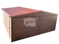 Garaż blaszany 6x6 2x Brama + drzwi drewnopodobny dwuspadowy GP111