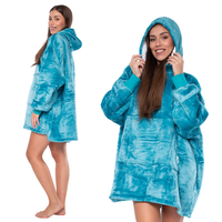 Bluza Koc Oversize z Kapturem Sherpa Niebieska Gruba Ciepła Flanela XXL