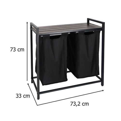 Kosz na Pranie Bieliznę 2 Komory z Drewnianą Półką Blatem Pojemnik Loft 92L na Arena.pl