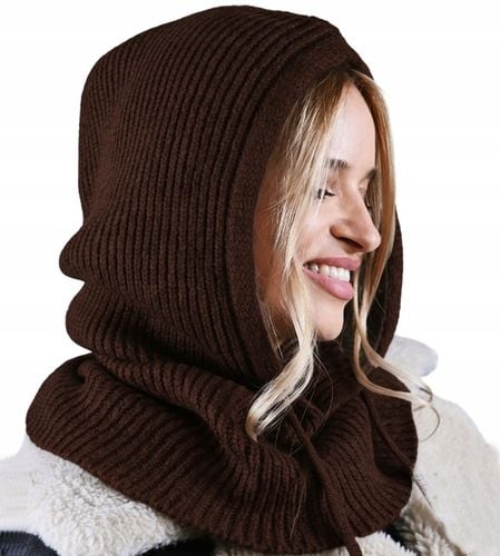 CZEKOLADOWA Kominiarka KAPTUR komin Balaclava Czapka damska zimowa Modna na Arena.pl