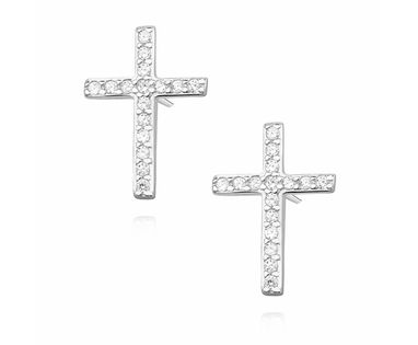 Delikatne rodowane srebrne kolczyki celebrytka krzyżyk krzyż cyrkonie srebro 925 Z1336E