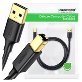 kabel usb 2.0 a-b ugreen us135 do drukarki, pozłacany, 5m (czarny)