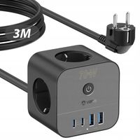 Ładowarka USB-C 70W Listwa Zasilająca 7w1 3m Szybkie Ładowanie