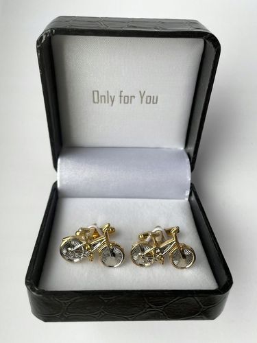 Spinki do mankietów EXC Srebrny Rower Pozłacany w Szkatułce Etui na Prezent na Arena.pl