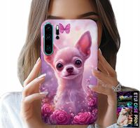ETUI DO HUAWEI P30 PRO - SŁODKA CHIHUAHUA NA RÓŻOWYM TLE KWIATAMI