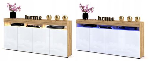 Duża Komoda LUNA 4D 180 Dąb Craft Biała LED na Arena.pl