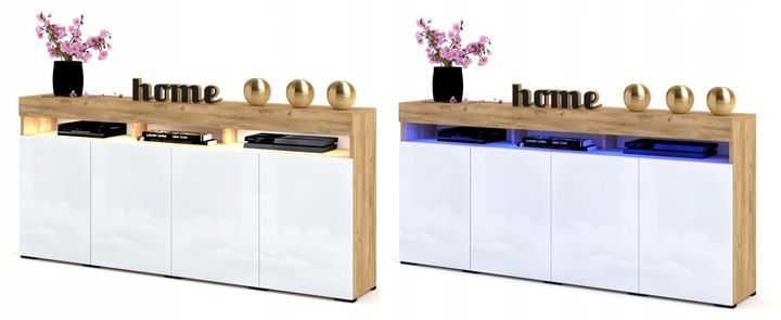 Duża Komoda LUNA 4D 180 Dąb Craft Biała LED zdjęcie 8