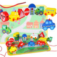 Klocki Drewniane Edukacyjne do Nawlekania Pojazdy Przeplatanka Plansza