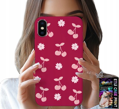 ETUI DO IPHONE X / XS - WISIENKI, WIŚNIE NA BORDOWYM TLE + FOLIA na Arena.pl