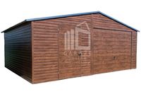 GARAŻ BLASZANY 6m x 5m poziom - dwuspad Brama + drzwi - ciemny orzech  6x5