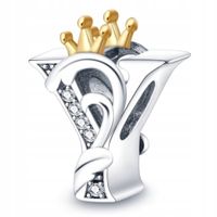 Zawieszka SREBRO 925 Charms Koralik Korona Litera Y