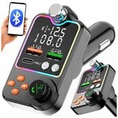 TRANSMITER BLUETOOTH SAMOCHODOWY BT 5.0 ŁADOWANIE QC 3x USB RGB AUDIO FM