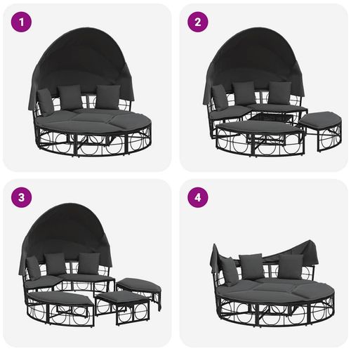 Leżanka ogrodowa, z baldachimem i poduszkami, czarna, rattan PE na Arena.pl