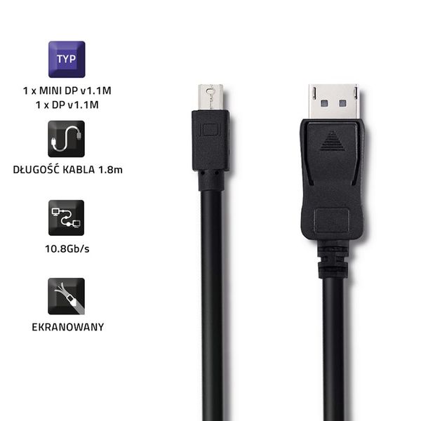 Qoltec Mini DisplayPort v1.1 męski | DisplayPort v1.1 męski | 4K | 1.8m zdjęcie 3