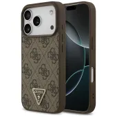 etui guess leather 4g triangle strass magsafe na iphone 17 pro - brązowe