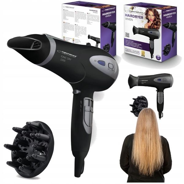 SUSZARKA DO WŁOSÓW MOCNA 2200W Z JONIZACJĄ + KONCENTRATOR I DYFUZOR zdjęcie 1