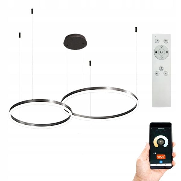 Lampa wisząca 40+60cm pilot okrąg ring żyrandol 52W LED Tuya WiFi SILVA EXT zdjęcie 1