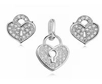 RODOWANY SREBRNY KOMPLET SERCA KŁÓDKI CYRKONIE