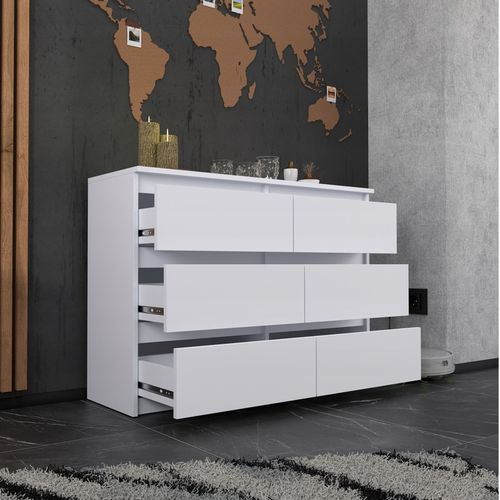 KOMODA BIAŁA z 6 SZUFLADAMI 100 CM POJEMNA NOWOCZESNA SZAFKA DO SALONU na Arena.pl