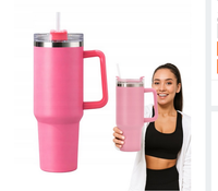 Kubek termiczny 1200 ml z uchwytem i słomką - różowy DUŻA POJEMNOŚĆ