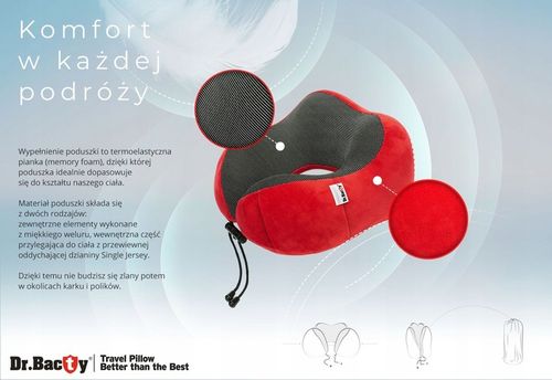 Poduszka podróżna na szyję Dr.Bacty + Gratisy - Czerwona na Arena.pl