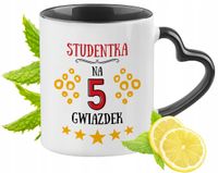 Kubek Czarny Z Uszkiem W Kształcie Serca Dla Studentki Na Prezent