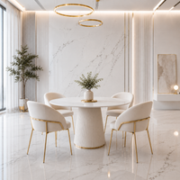 Stół złoty okrągły Glamour Blanka z kamiennym blatem  120x120x75