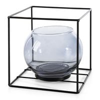 Świecznik dekoracyjny szkło+metal POLLY 17X17X17 popielaty x12