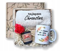 PODZIĘKOWANIE Dla Matki Chrzestnej PIERWSZA KOMUNIA - Ręcznik Kubek Prezent