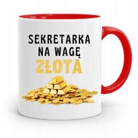 Kubek Czerwony Dla Sekretarki Na Wagę Złota Z Nadrukiem Ze Zdjęciem