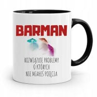 Kubek Czarny Barmana Rozwiązuje Problemy Prezent Z Nadrukiem Ze Zdjęciem