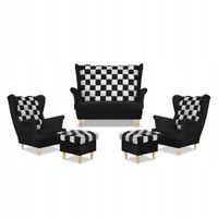 Zestaw uszak CAROL DUO sofa fotele pufy Family Meble czarno - biały