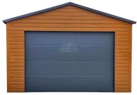 Garaż blaszany 5x6m Brama segmentowa drzwi drewnopodobny rynny dach TS930