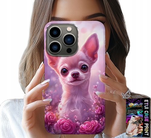 ETUI DO IPHONE 16 PRO MAX - SŁODKA CHIHUAHUA NA RÓŻOWYM TLE KWIATAMI na Arena.pl