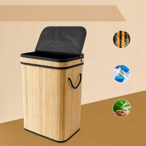 KOSZ NA PRANIE BIELIZNĘ UBRANIA POJEMNIK BAMBUSOWY Z POKRYWĄ DUŻY 72L KUFER na Arena.pl