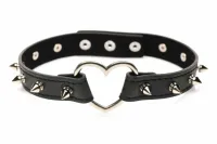 xr brands spiked heart choker black - pasek z ćwiekami vegan 42 cm