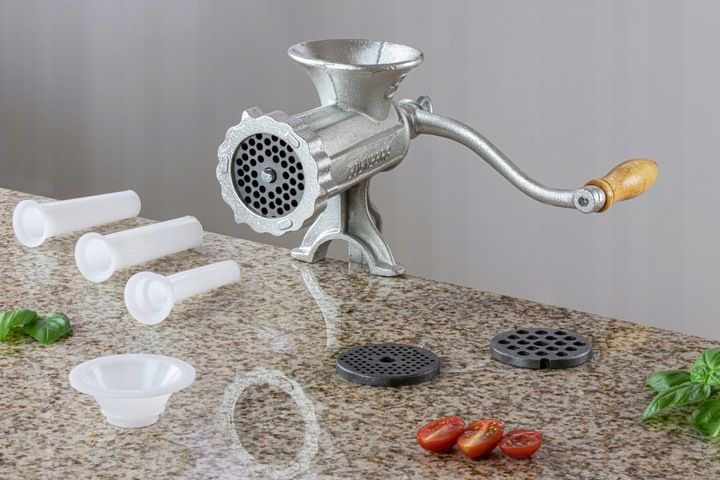 RĘCZNA MASZYNKA do MIELENIA Mięsa Żeliwna nr. 10 Nadziewarka 3 Sita Lejki zdjęcie 8