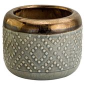 Donica Owalna Osłonka Ceramiczna Vintage Szary & Złoto 19x19x14cm