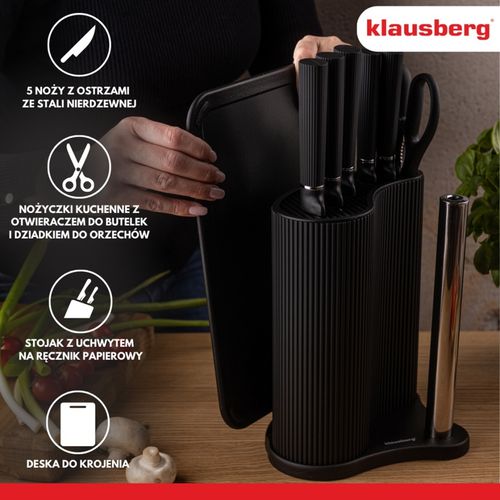 zestaw noży w stojaku z deską i chwytem na ręcznik klausberg kb-7977 na Arena.pl