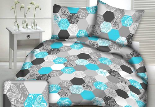 Pościel z kory I 160x200 wzór turkusowo-szare sześciokąty na Arena.pl