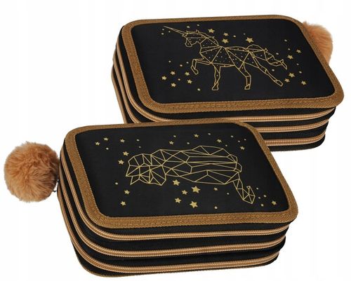 PIÓRNIK TRZYKOMOROWY Z WYPOSAŻENIEM DLA DZIEWCZYNKI ZŁOTY KOTEK JEDNOROŻEC na Arena.pl