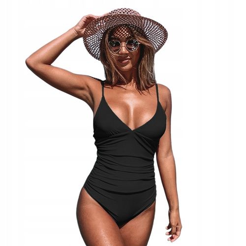 STRÓJ KĄPIELOWY JEDNOCZĘŚCIOWY KOSTIUM WYSZCZUPLAJĄCY DAMSKI CZARNY M 38 na Arena.pl