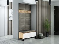 Zestaw mebli do przedpokoju Megan 2PP8 dąb złoty+biały/panele szare