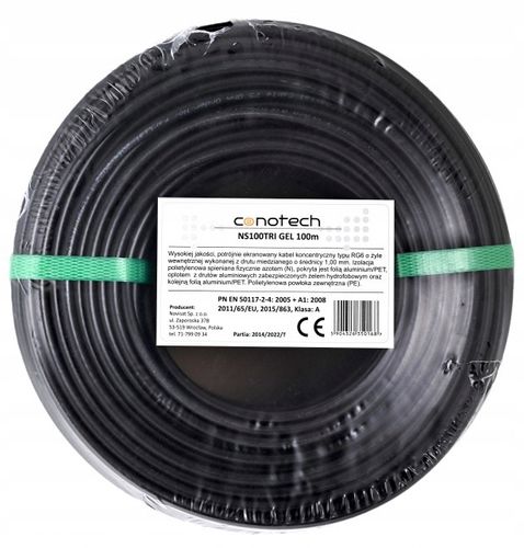 Kabel Przewód Antenowy RG-6 TRISHIELD Żelowany 100m Koncentryczny CU PE Żel na Arena.pl