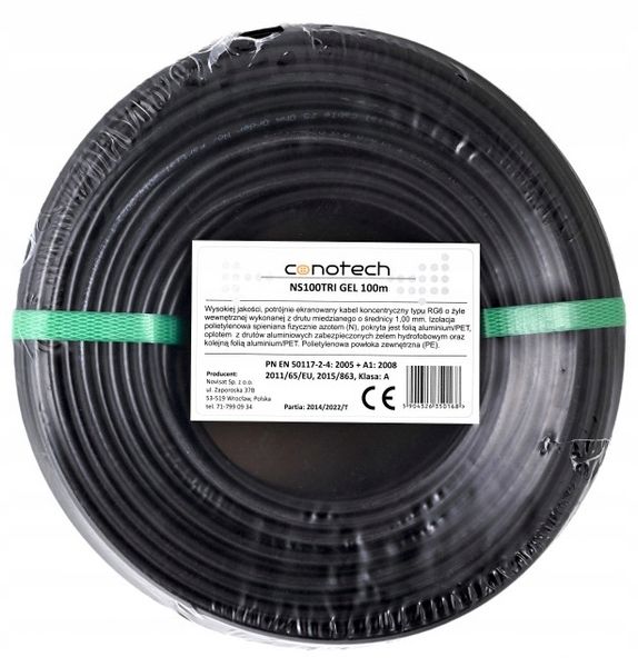 Kabel Przewód Antenowy RG-6 TRISHIELD Żelowany 100m Koncentryczny CU PE Żel zdjęcie 3
