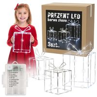 Prezenty LED 3szt 26/20/17cm 190 diody IP20 święta pod choinkę barwa zimna