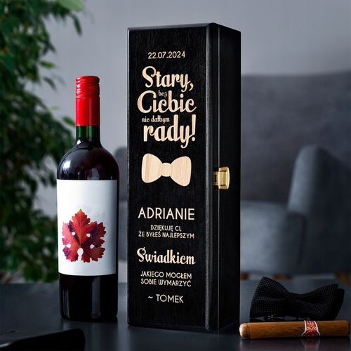 PODZIĘKOWANIE DLA ŚWIADKA PREZENT DLA ŚWIADKA DREWNIANA SKRZYNKA NA WINO na Arena.pl