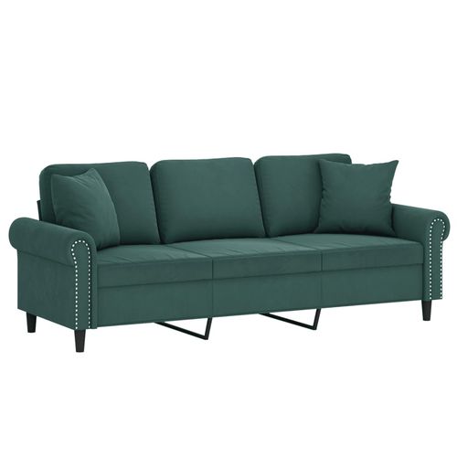 3-osobowa sofa z poduszkami, ciemnozielona, 180 cm, aksamit na Arena.pl