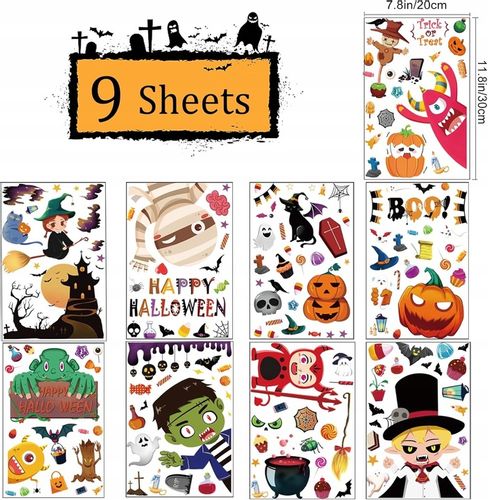 NAKLEJKI NA OKNO HALLOWEEN NA SZYBĘ 9 ARKUSZY DWUSTRONNE DYNIE WZORY DUŻE na Arena.pl